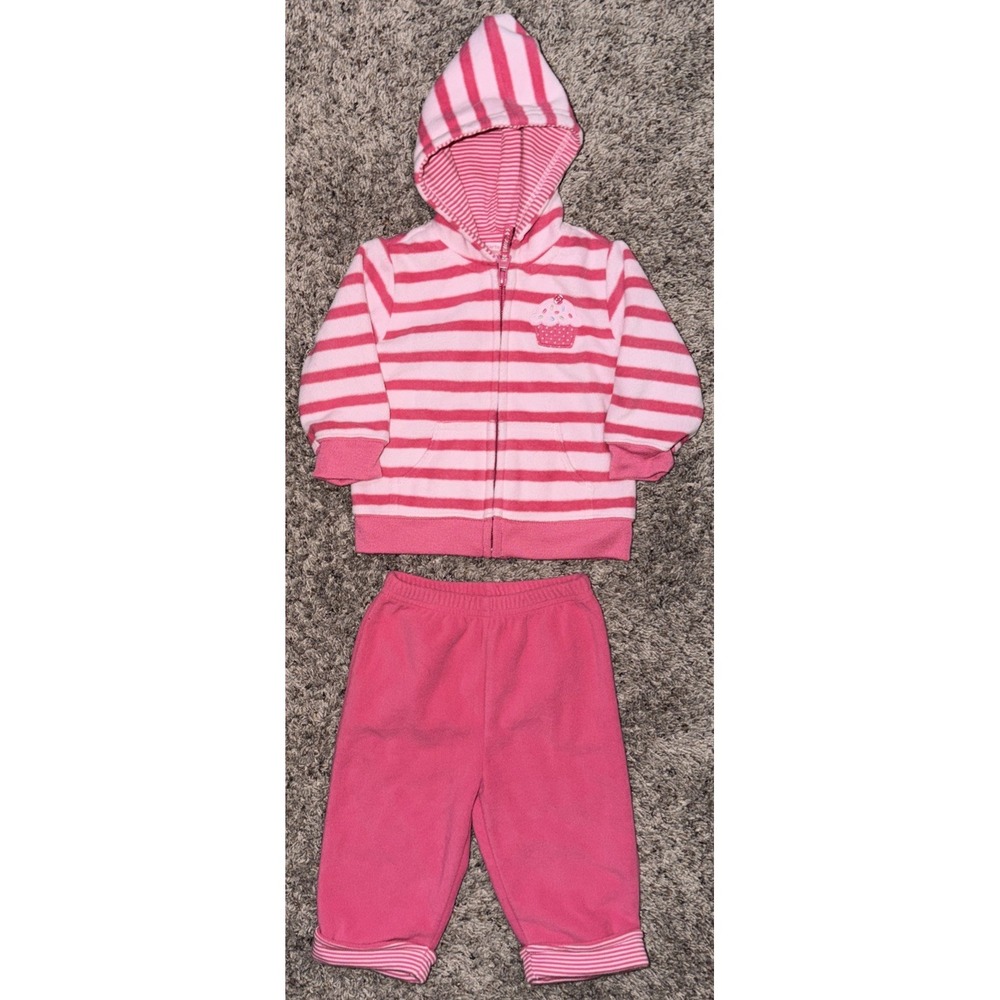 Baby Girl Clothes Carter's Vintage 9 Month Fleece Pink Cupcake 2pc Outfit
